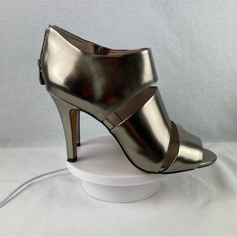 Vince Camuto Metallic Silver Peep-Toe Stiletto Ankle Bootie